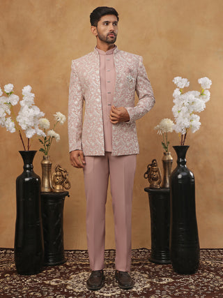 Men's Dusty Pink & Silver Embroidered Indo-Western Set