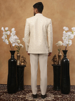 Men's Cream Tonal Floral Embroidered Indo-Western Set