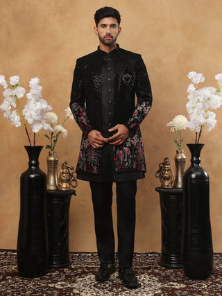 Men's Black Velvet Indo-Western Set