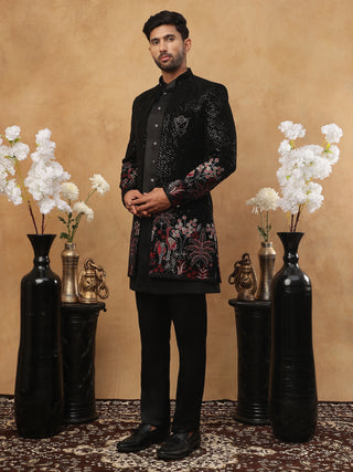 Men's Black Velvet Indo-Western Set