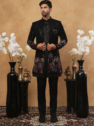 Men's Black Velvet Indo-Western Set