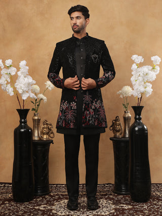 Men's Black Velvet Indo-Western Set