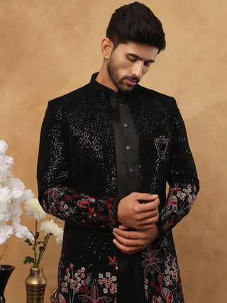 Men's Black Velvet Indo-Western Set