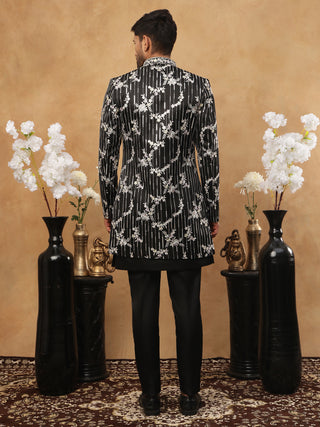 Men's Black Sequined Indo-Western Set