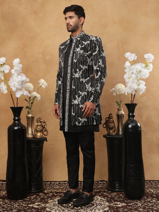 Men's Black Sequined Indo-Western Set