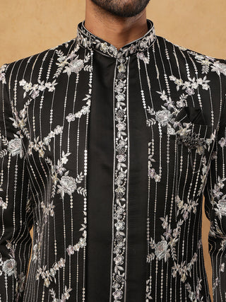 Men's Black Sequined Indo-Western Set