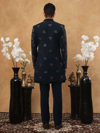 Men's Navy Blue Geometric Embroidered Set