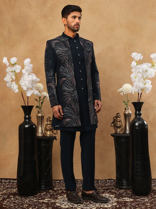 Men's Navy Blue Geometric Embroidered Set