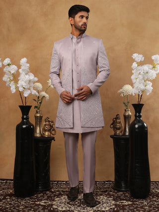 Men's Lavender Floral Embroidered Indo-Western Set
