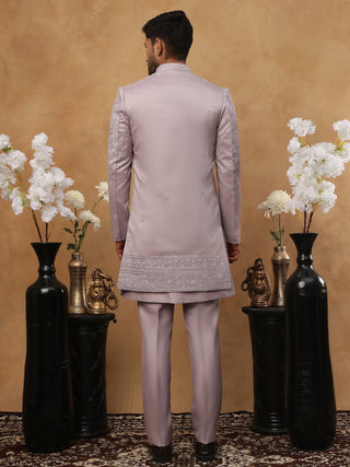 Men's Lavender Floral Embroidered Indo-Western Set