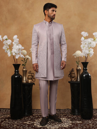 Men's Lavender Floral Embroidered Indo-Western Set