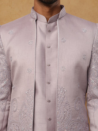 Men's Lavender Floral Embroidered Indo-Western Set