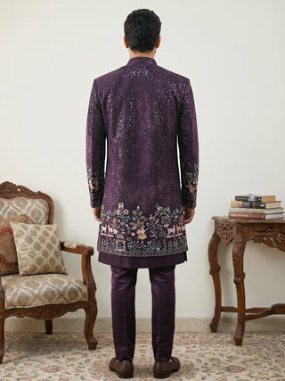 Men’s Purple Heavily Embroidered Indo-Western Set