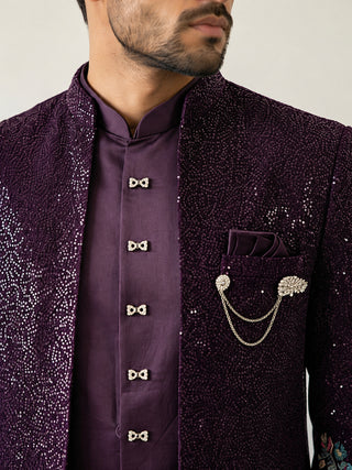 Men’s Purple Heavily Embroidered Indo-Western Set
