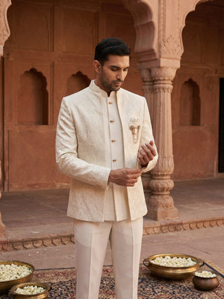 Men Embroidered Cotton Blend Indo-Western Sherwani Set