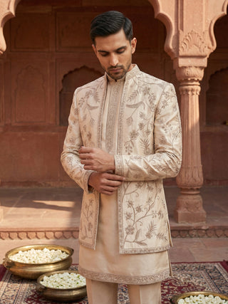 Men Embroidered Cotton Blend Indo-Western Set