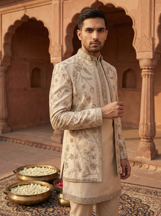Men Embroidered Cotton Blend Indo-Western Set