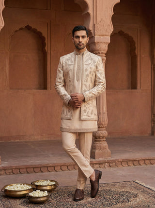 Men Embroidered Cotton Blend Indo-Western Set
