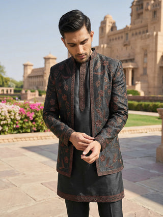 Men Embroidered Cotton Blend Indo-Western Set