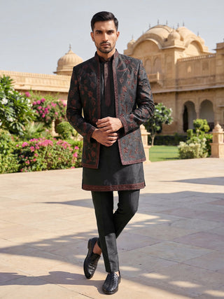Men Embroidered Cotton Blend Indo-Western Set