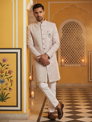 Silk Blend Embroidered Sherwani Set