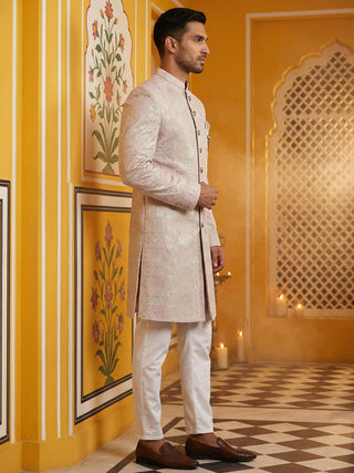 Silk Blend Embroidered Sherwani Set