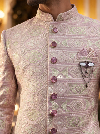 Silk Blend Embroidered Sherwani Set