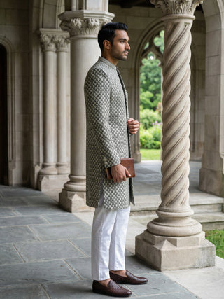 Men Premium Woven Design Sherwani Set