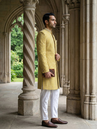 Men Premium Woven Design Sherwani Set