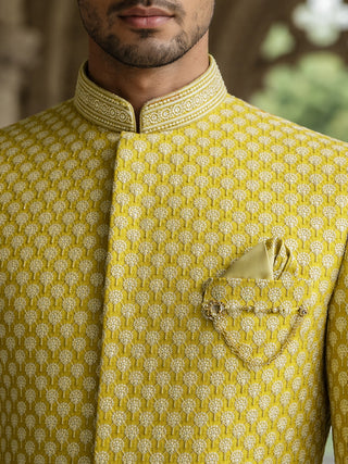 Men Premium Woven Design Sherwani Set