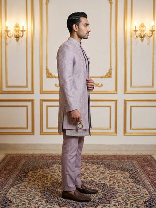 Men Silk Blend Embroidered Sherwani Set