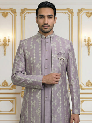 Men Silk Blend Embroidered Sherwani Set