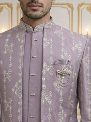 Men Silk Blend Embroidered Sherwani Set
