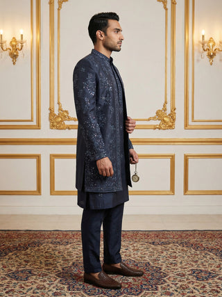 Silk Blend Floral Embroidered Sherwani Set