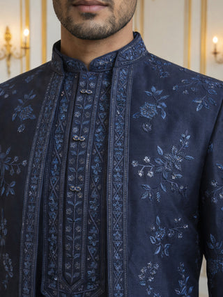 Silk Blend Floral Embroidered Sherwani Set
