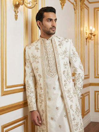 Silk Blend Floral Embroidered Sherwani Set