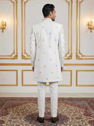 Silk Blend Floral Embroidered Sherwani Set