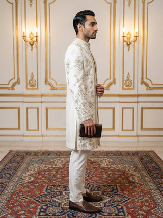 Silk Blend Floral Embroidered Sherwani Set
