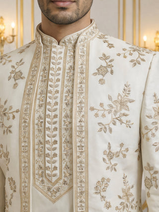 Silk Blend Floral Embroidered Sherwani Set
