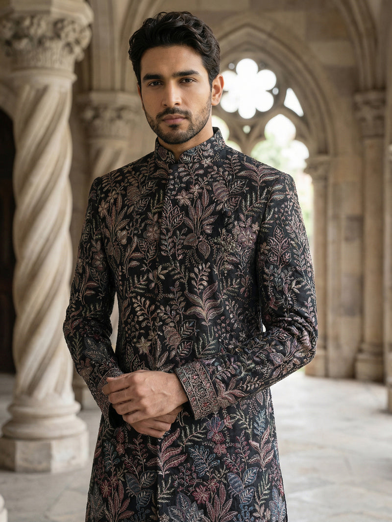 Ethnic Velvet Embroidered Sherwani Set
