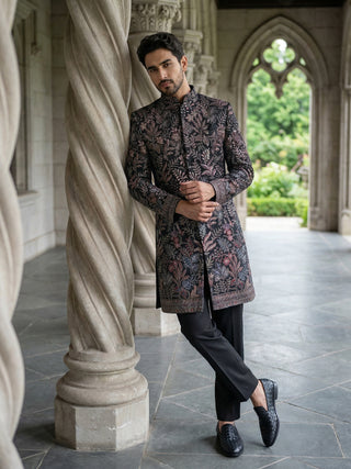 Ethnic Velvet Embroidered Sherwani Set