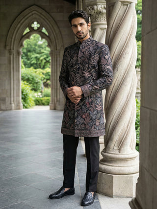 Ethnic Velvet Embroidered Sherwani Set