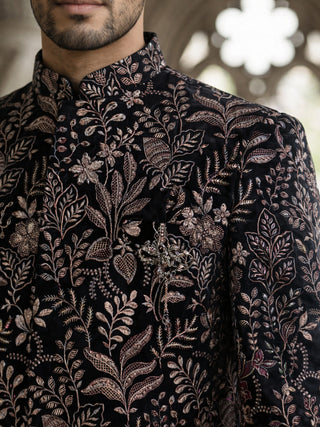 Ethnic Velvet Embroidered Sherwani Set