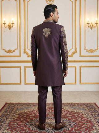 Silk Blend Floral Embroidered Sherwani Set