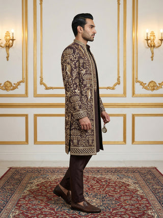 Silk Blend Floral Embroidered Sherwani Set