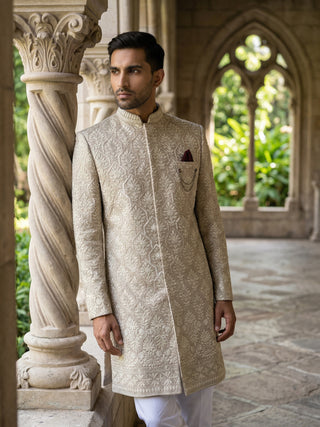 Embroidered Cotton Blend Indo-Western Set