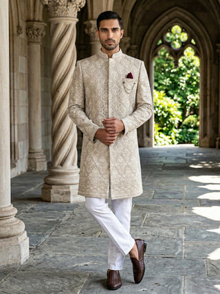 Embroidered Cotton Blend Indo-Western Set