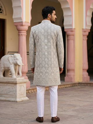 Embroidered Cotton Blend Indo-Western Set