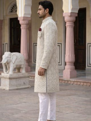 Embroidered Cotton Blend Indo-Western Set