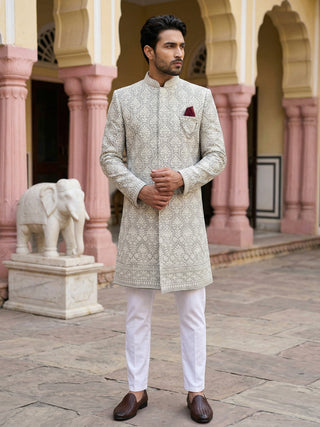 Embroidered Cotton Blend Indo-Western Set